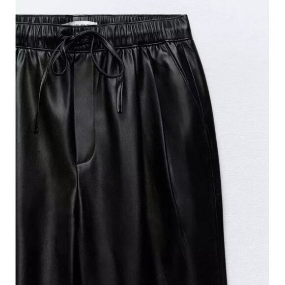 Zara Faux Leather Pants Black S The Weekend Ankle Elastic Waist Pleats - Picture 5 of 11